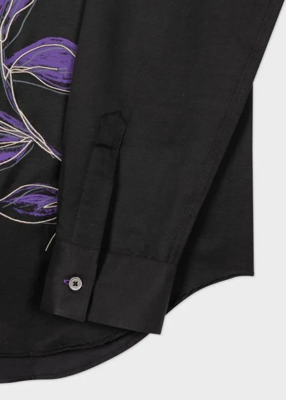 Paul Smith Shirts Embroidered 039Laurel039 CottonBlend Shirt Black 8211 Mens