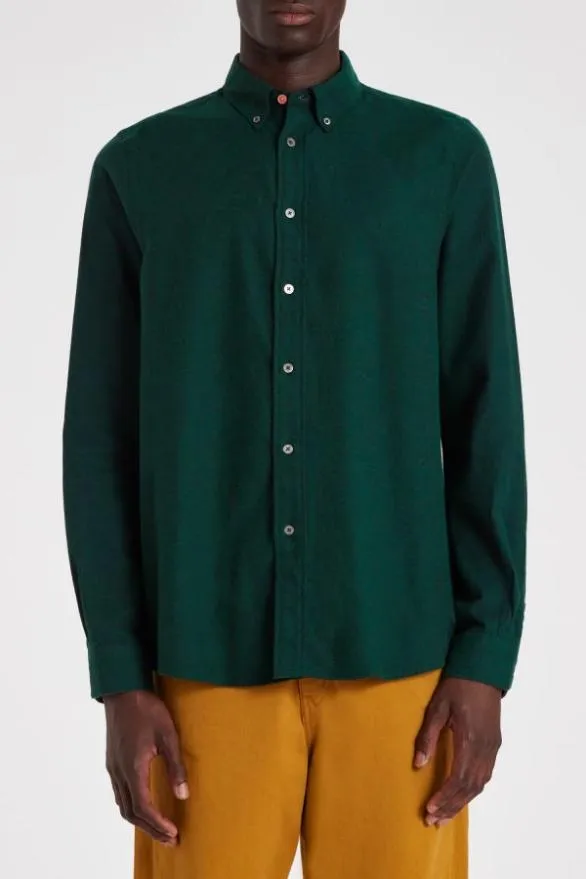 Paul Smith Shirts Melange Cotton Flannel Shirt Dark Green 8211 Mens