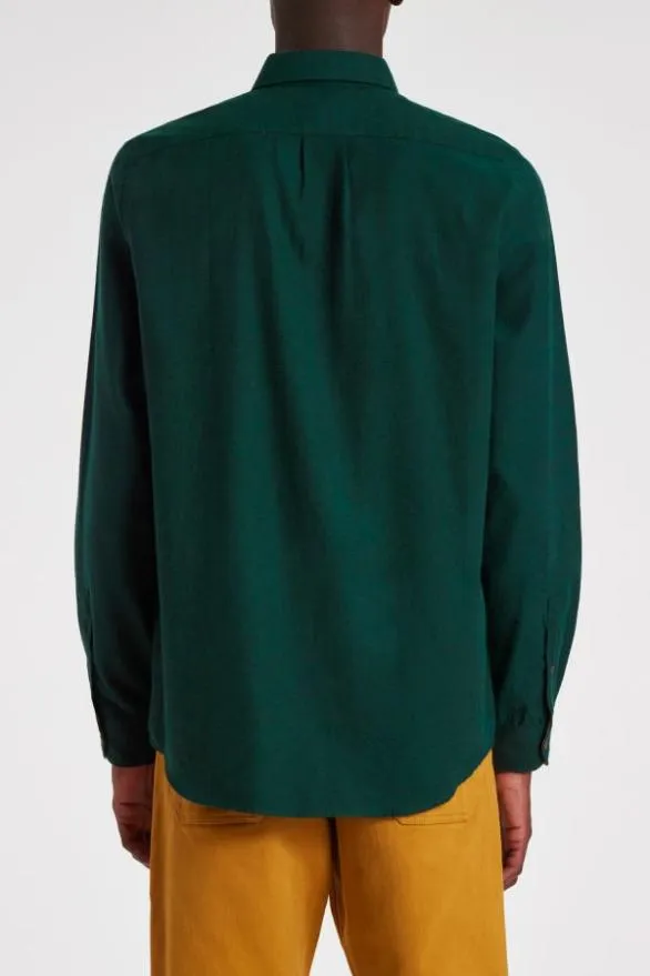 Paul Smith Shirts Melange Cotton Flannel Shirt Dark Green 8211 Mens