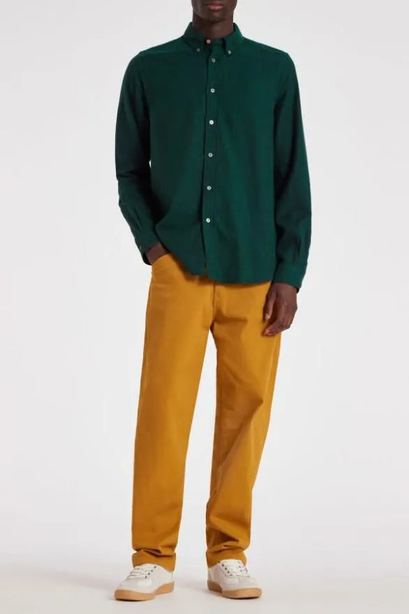 Paul Smith Shirts Melange Cotton Flannel Shirt Dark Green 8211 Mens