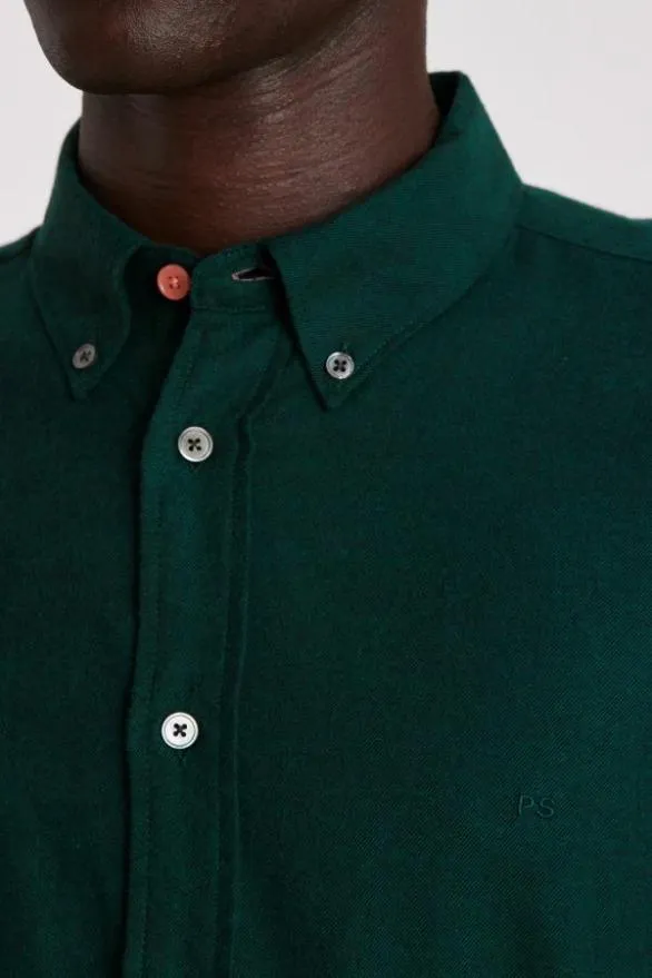 Paul Smith Shirts Melange Cotton Flannel Shirt Dark Green 8211 Mens