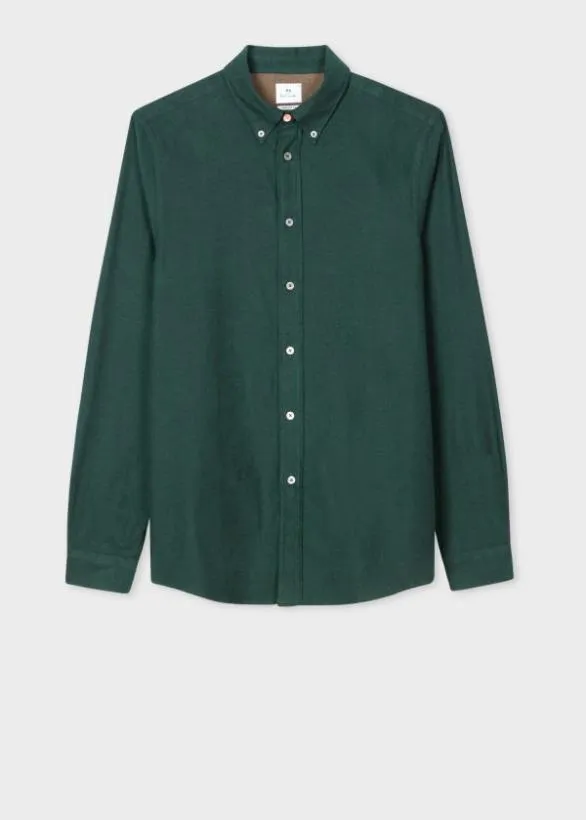Paul Smith Shirts Melange Cotton Flannel Shirt Dark Green 8211 Mens