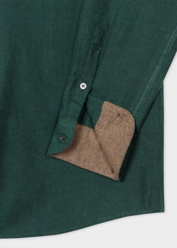Paul Smith Shirts Melange Cotton Flannel Shirt Dark Green 8211 Mens