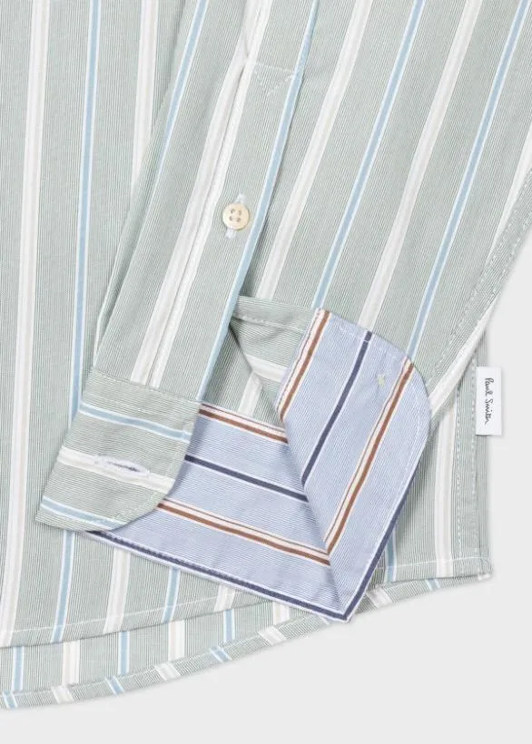Paul Smith Shirts Stripe Cotton Shirt Green 8211 Mens