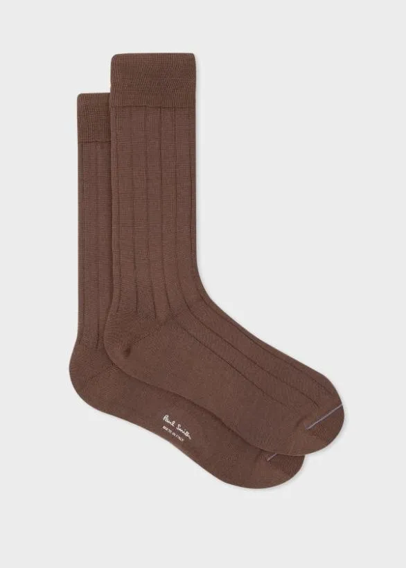 Paul Smith Socks CottonBlend Ribbed Socks Brown 8211 Mens