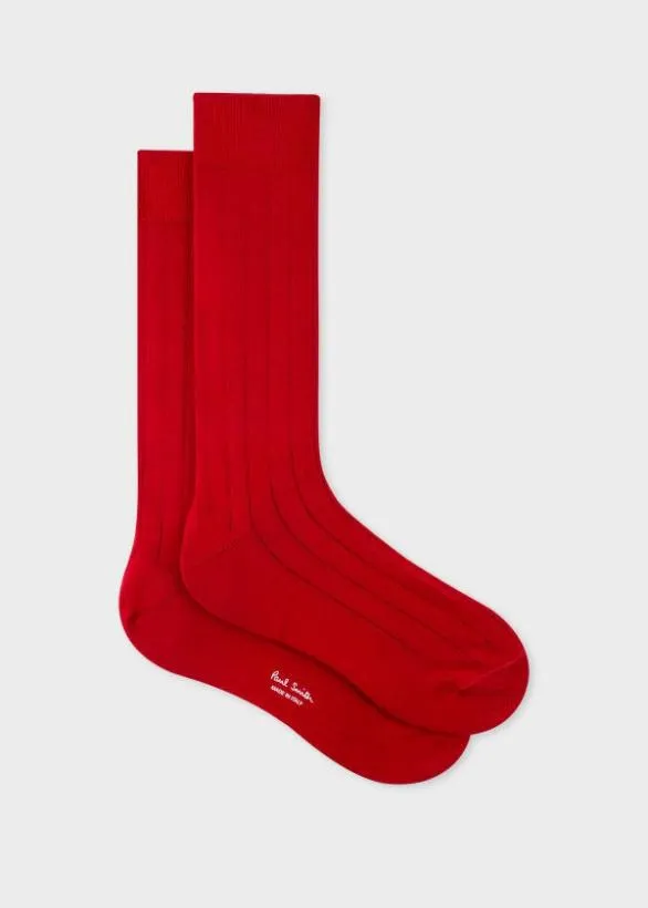 Paul Smith Socks CottonBlend Ribbed Socks Red 8211 Mens