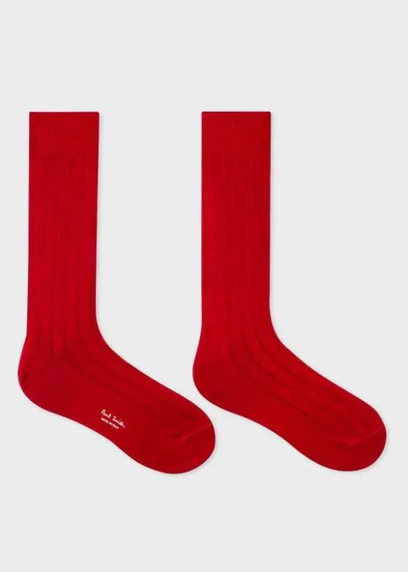 Paul Smith Socks CottonBlend Ribbed Socks Red 8211 Mens