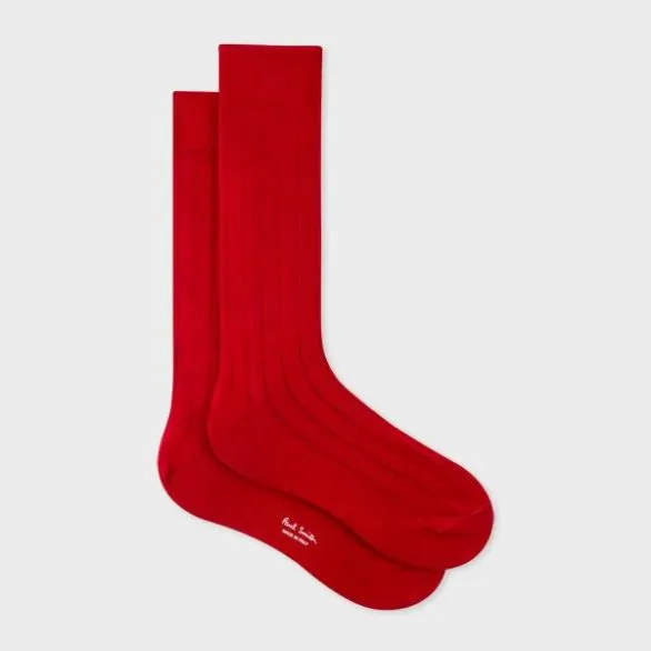 Paul Smith Socks CottonBlend Ribbed Socks Red 8211 Mens
