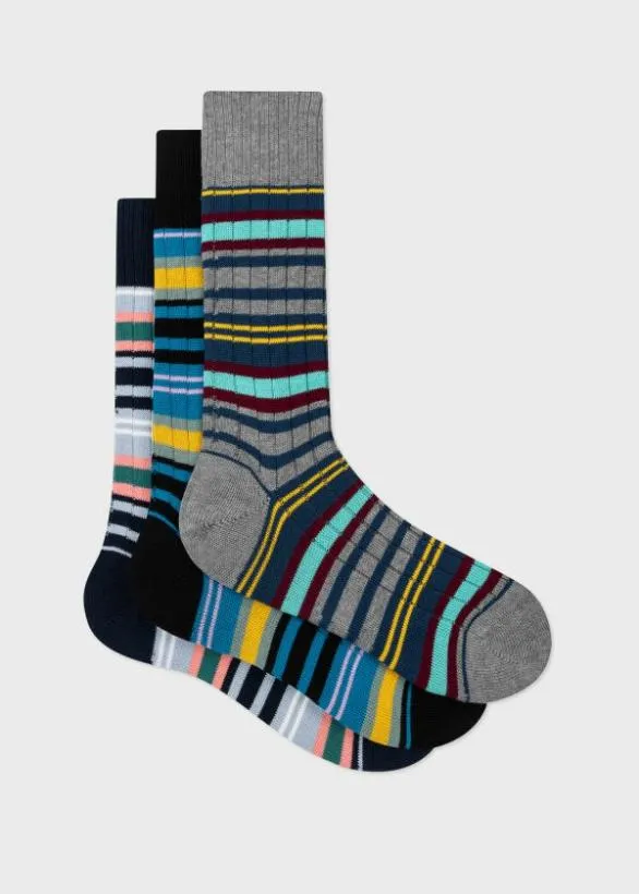 Paul Smith Socks Ribbed Stripe Socks Three Pack Multicolour 8211 Mens