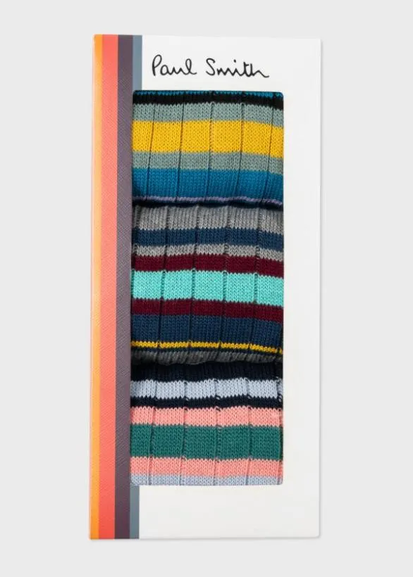 Paul Smith Socks Ribbed Stripe Socks Three Pack Multicolour 8211 Mens