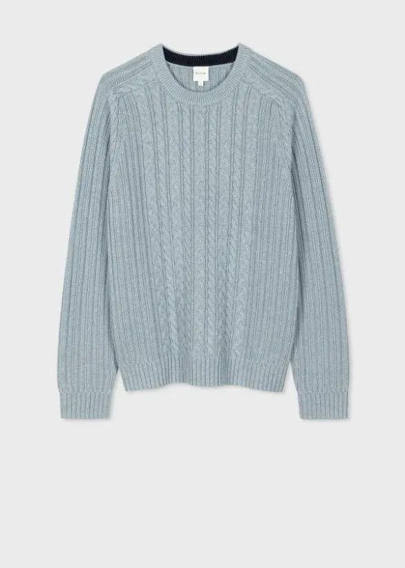 Paul Smith Sweaters CottonCashmere Cable Knit Sweater Light Blue 8211 Mens