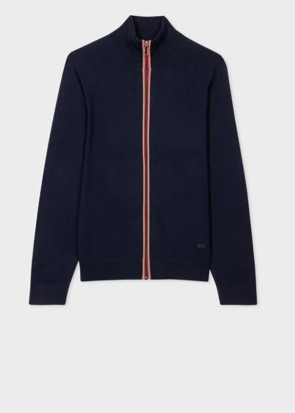 Paul Smith Sweaters MerinoBlend Stripe Zip Cardigan Navy 8211 Mens