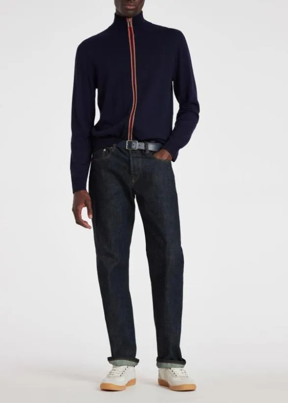 Paul Smith Sweaters MerinoBlend Stripe Zip Cardigan Navy 8211 Mens
