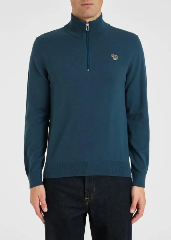 Paul Smith Sweatshirts and Hoodies Half Zip Zebra Logo Sweater Blue 8211 Mens