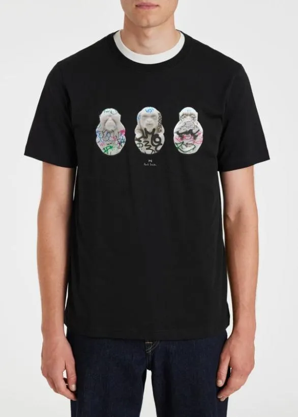 Paul Smith TShirts 039Graffiti Monkeys039 Organic Cotton TShirt Black 8211 Mens