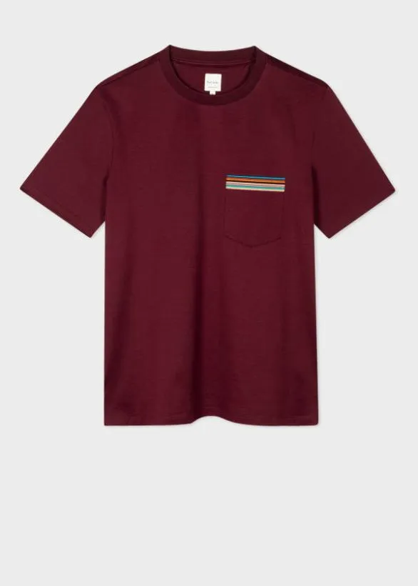 Paul Smith TShirts 039Signature Stripe039 Pocket TShirt Burgundy 8211 Mens