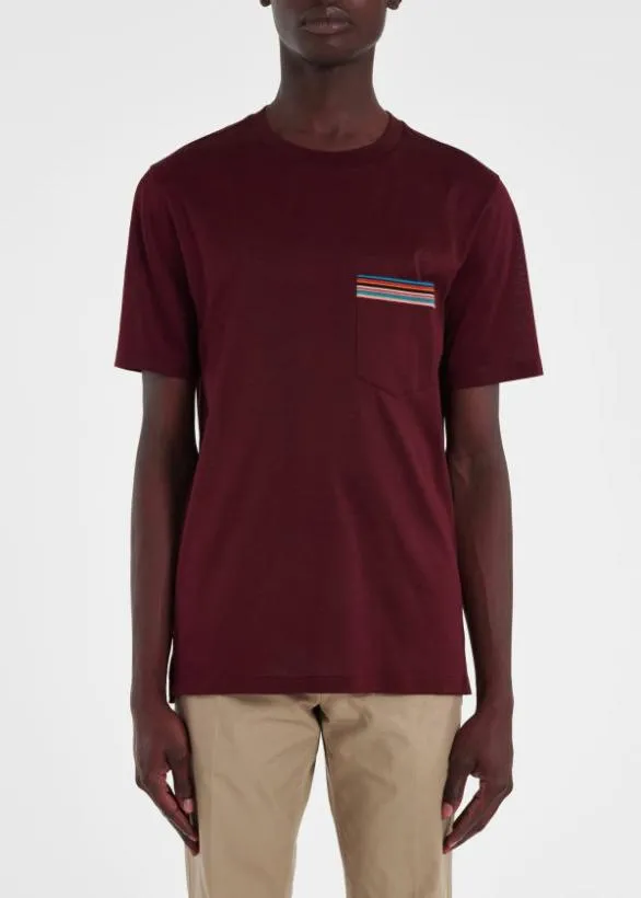 Paul Smith TShirts 039Signature Stripe039 Pocket TShirt Burgundy 8211 Mens