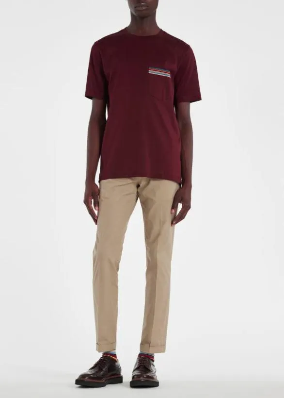 Paul Smith TShirts 039Signature Stripe039 Pocket TShirt Burgundy 8211 Mens