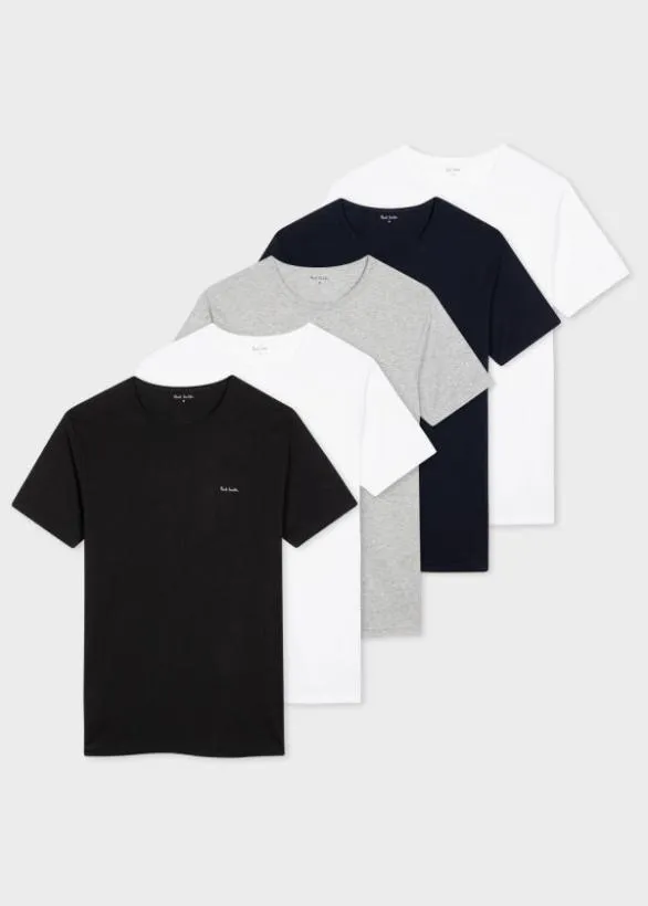 Paul Smith TShirts Organic Cotton Logo Lounge TShirts Five Pack Multicolour 8211 MensHome