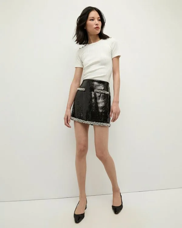 Perry PearlTrim Sequin Skirt Black Women Veronica Beard Skirts and Shorts