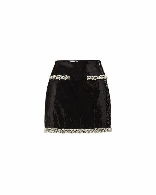 Perry PearlTrim Sequin Skirt Black Women Veronica Beard Skirts and Shorts