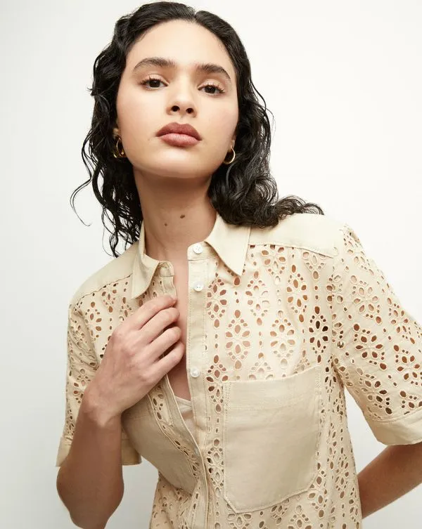 Rafaela Cotton Eyelet Shirtdress Stone Khaki Women Veronica Beard Dresses Rafaela Cotton Eyelet Shirtdress Stone Khaki Women Veronica Beard Dresses