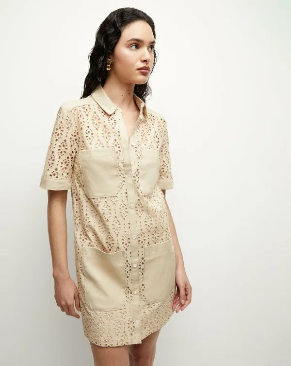 Rafaela Cotton Eyelet Shirtdress Stone Khaki Women Veronica Beard Dresses Rafaela Cotton Eyelet Shirtdress Stone Khaki Women Veronica Beard Dresses