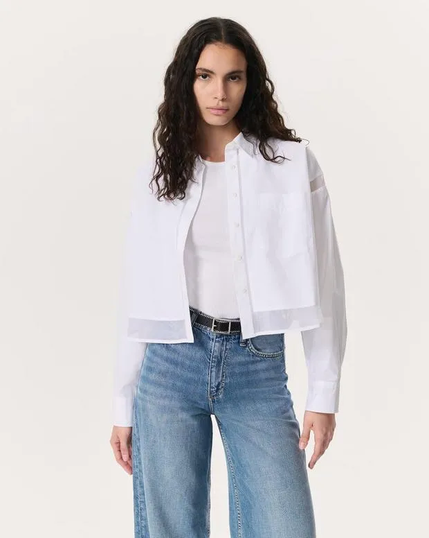 rag and bone Beatrice Cropped PoplinOrganza Shirt White Women TShirts
