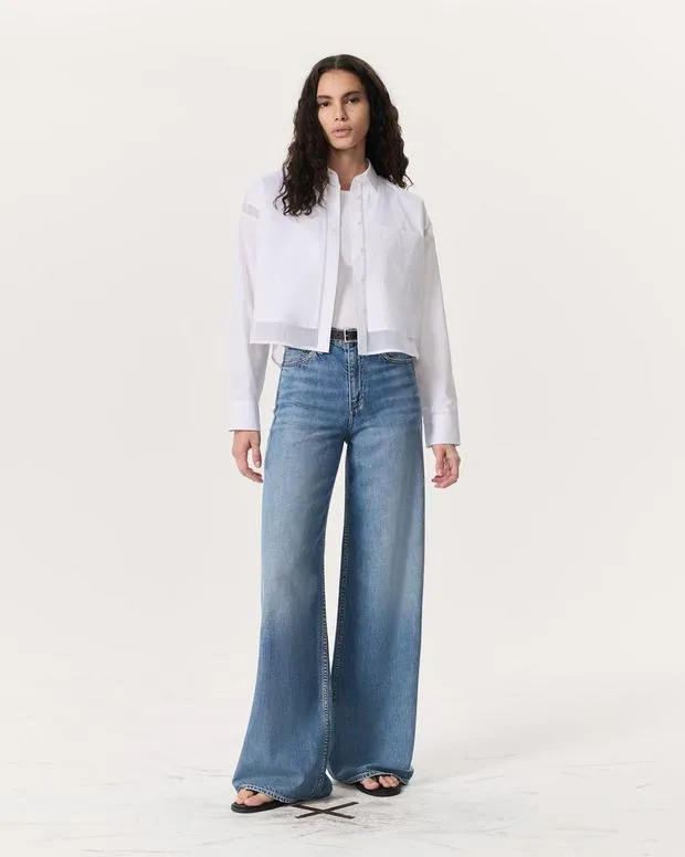 rag and bone Beatrice Cropped PoplinOrganza Shirt White Women TShirts