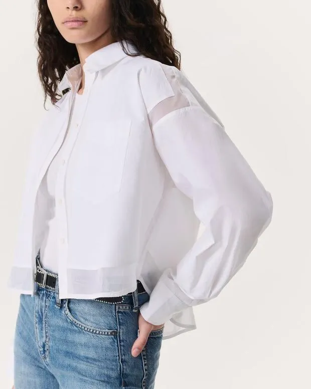rag and bone Beatrice Cropped PoplinOrganza Shirt White Women TShirts