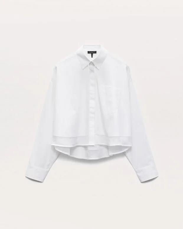 rag and bone Beatrice Cropped PoplinOrganza Shirt White Women TShirts