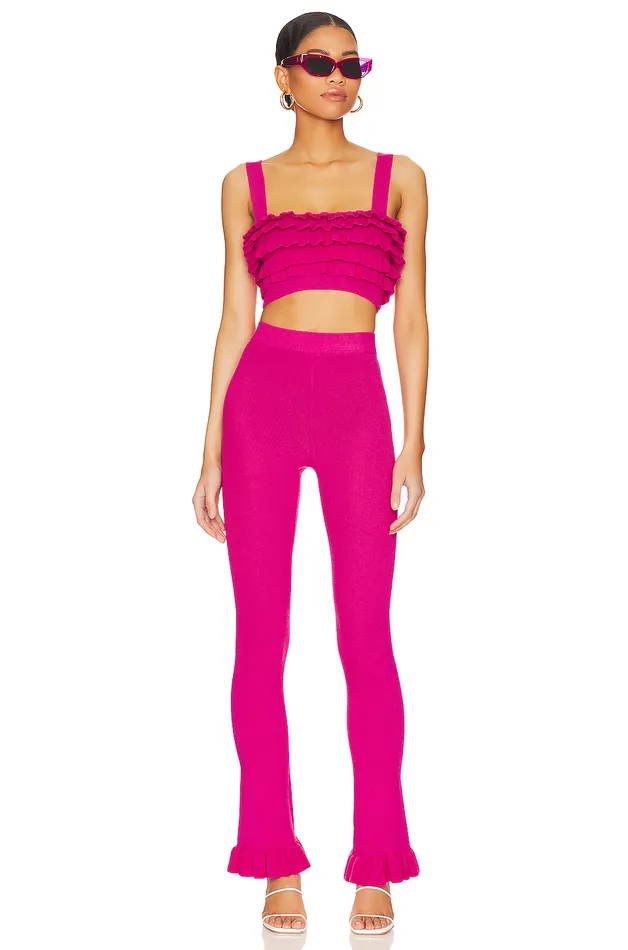 Razi Ruffle Knit Crop Top Hot Pink Women Lovers and Friends Tops Razi Ruffle Knit Crop Top Hot Pink Women Lovers and Friends Tops
