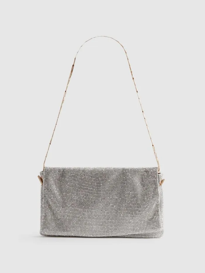 REISS Bags and Purses Women Embellished Chainmail Shoulder Bag Silver