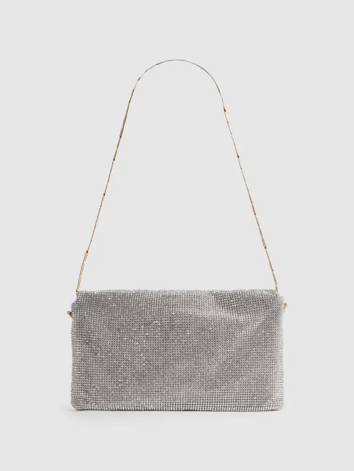 REISS Bags and Purses Women Embellished Chainmail Shoulder Bag Silver