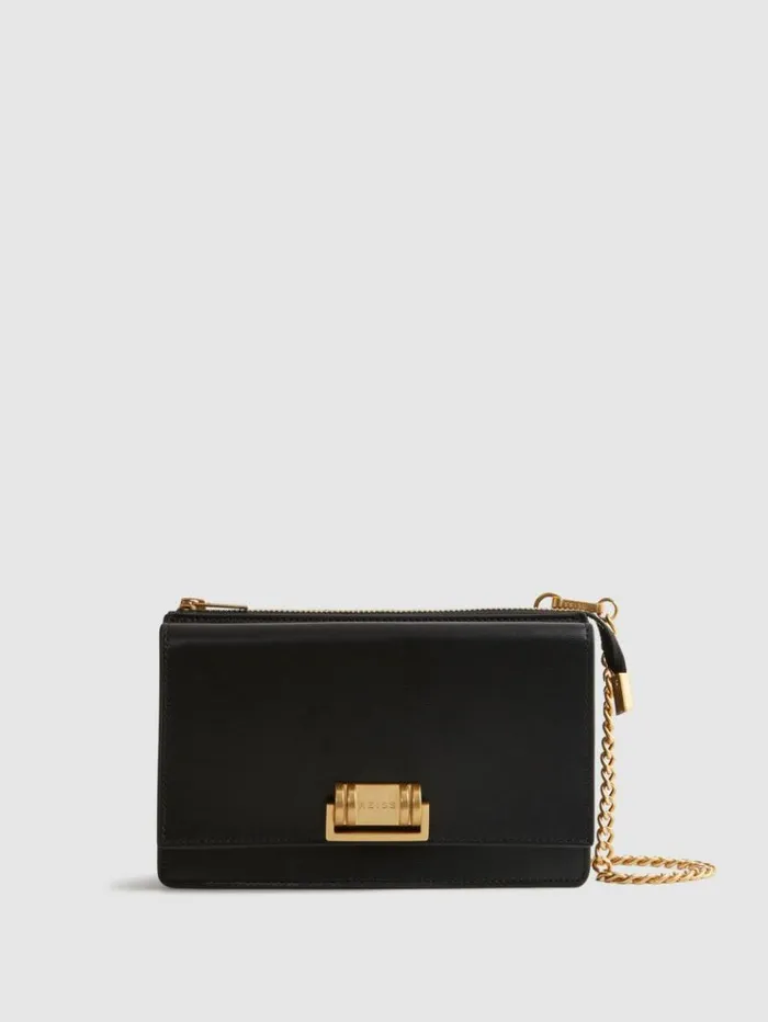 REISS Bags and Purses Women Leather Chain Crossbody Bag Black