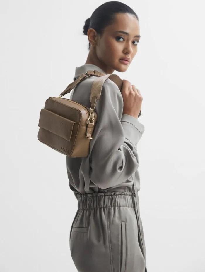 REISS Bags and Purses Women Leather Crossbody Bag Taupe