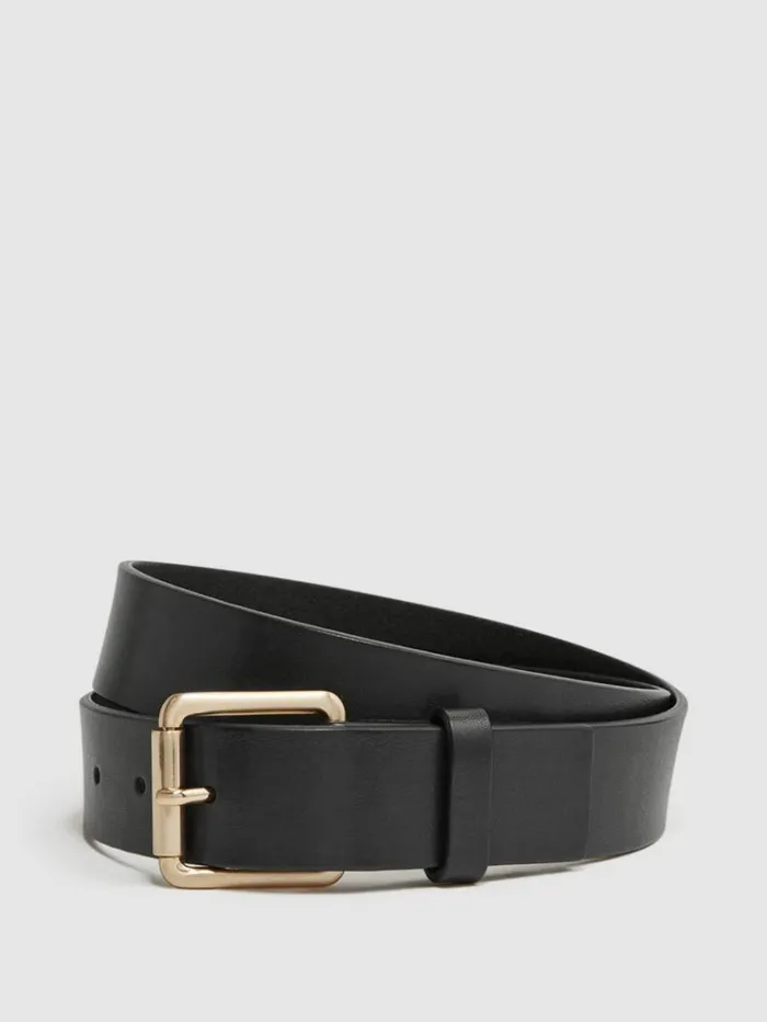 REISS Belts Men Leather Rivet Belt Black
