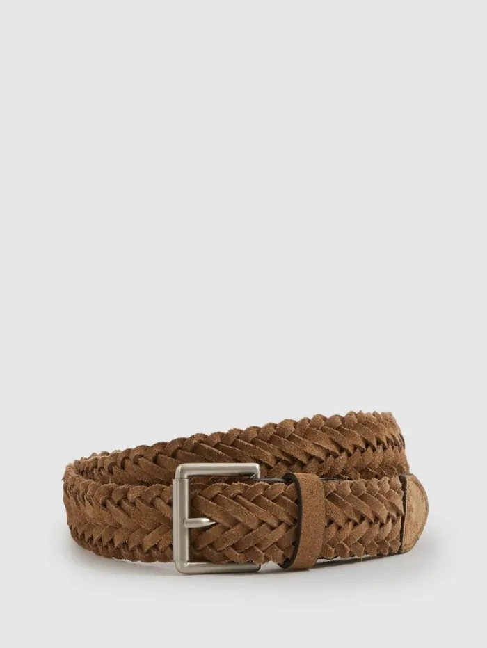 REISS Belts Men Suede Woven Belt Stone