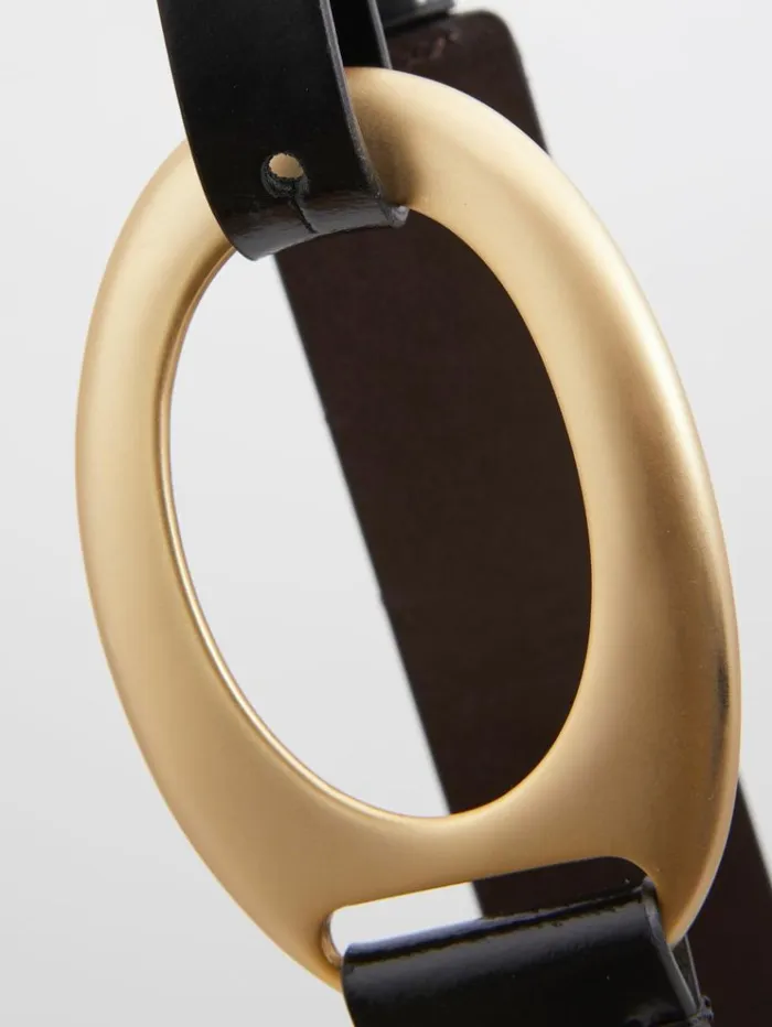 REISS Belts Women Asymmetric Patent Leather Belt Black