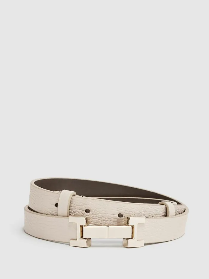 REISS Belts Women Leather Square Hinge Belt Stone