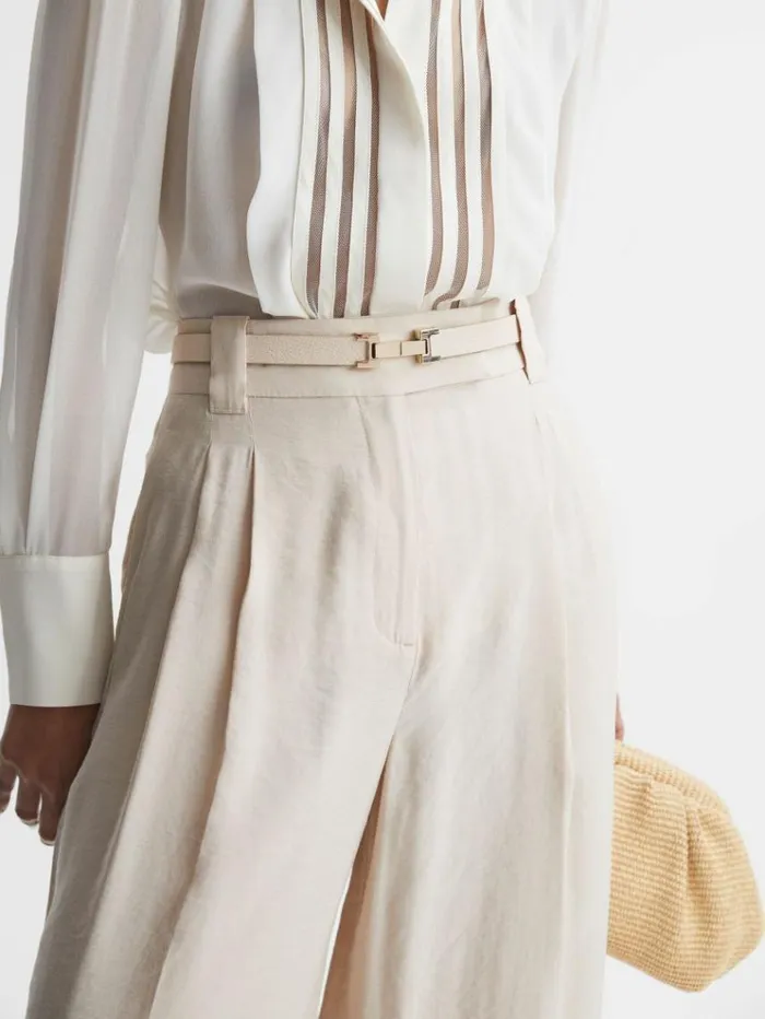 REISS Belts Women Leather Square Hinge Belt Stone