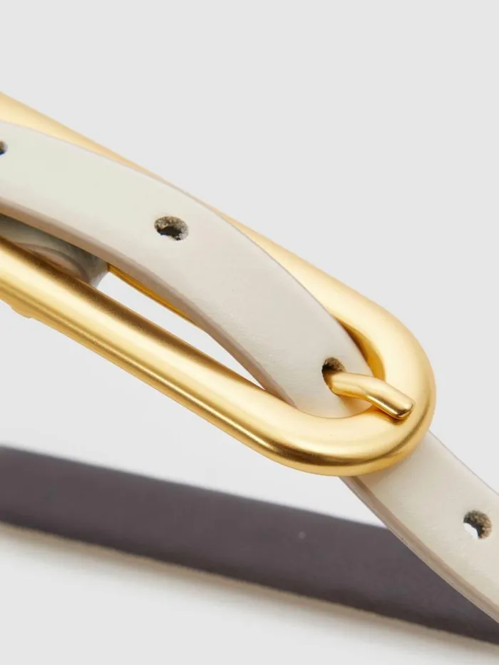 REISS Belts Women Thin Leather Elongated Buckle Belt Off White