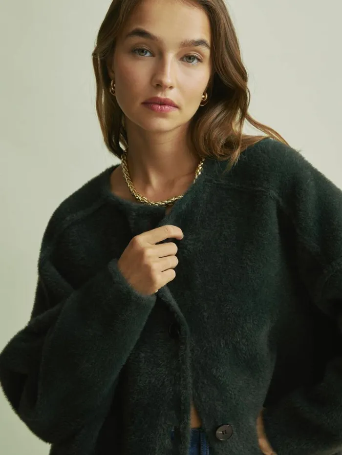 REISS Blazers and Jackets Women Florere Fluffy Cropped Jacket Green