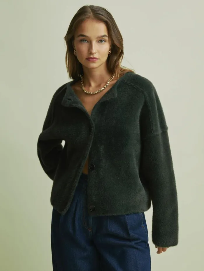 REISS Blazers and Jackets Women Florere Fluffy Cropped Jacket Green