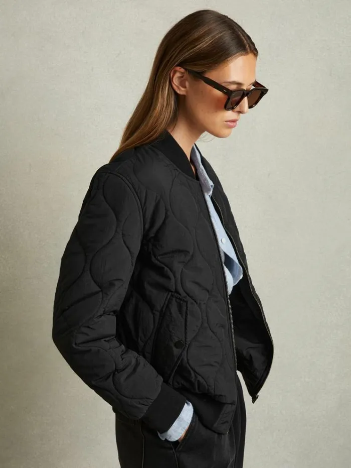 REISS Blazers and Jackets Women Quilted Bomber Jacket Black