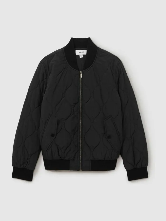 REISS Blazers and Jackets Women Quilted Bomber Jacket Black