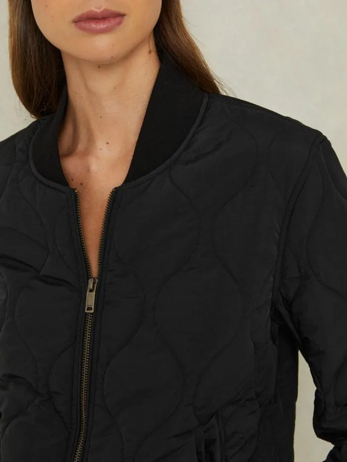 REISS Blazers and Jackets Women Quilted Bomber Jacket Black