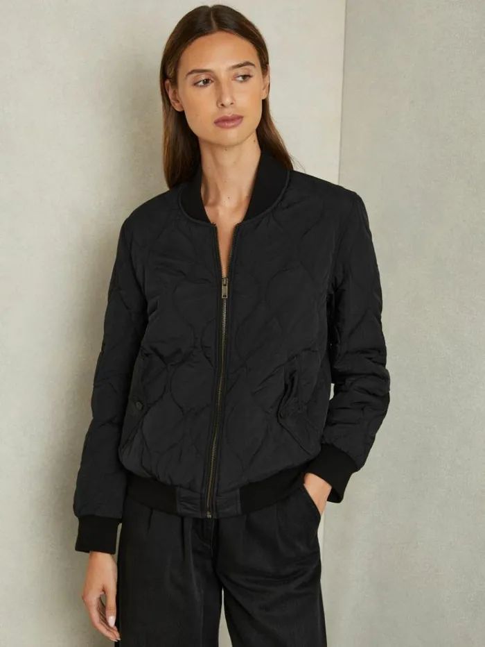 REISS Blazers and Jackets Women Quilted Bomber Jacket Black