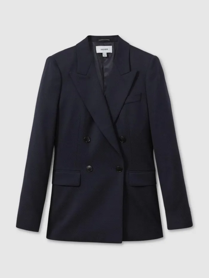 REISS Blazers and Jackets Women Textured Double Breasted Suit Blazer Navy