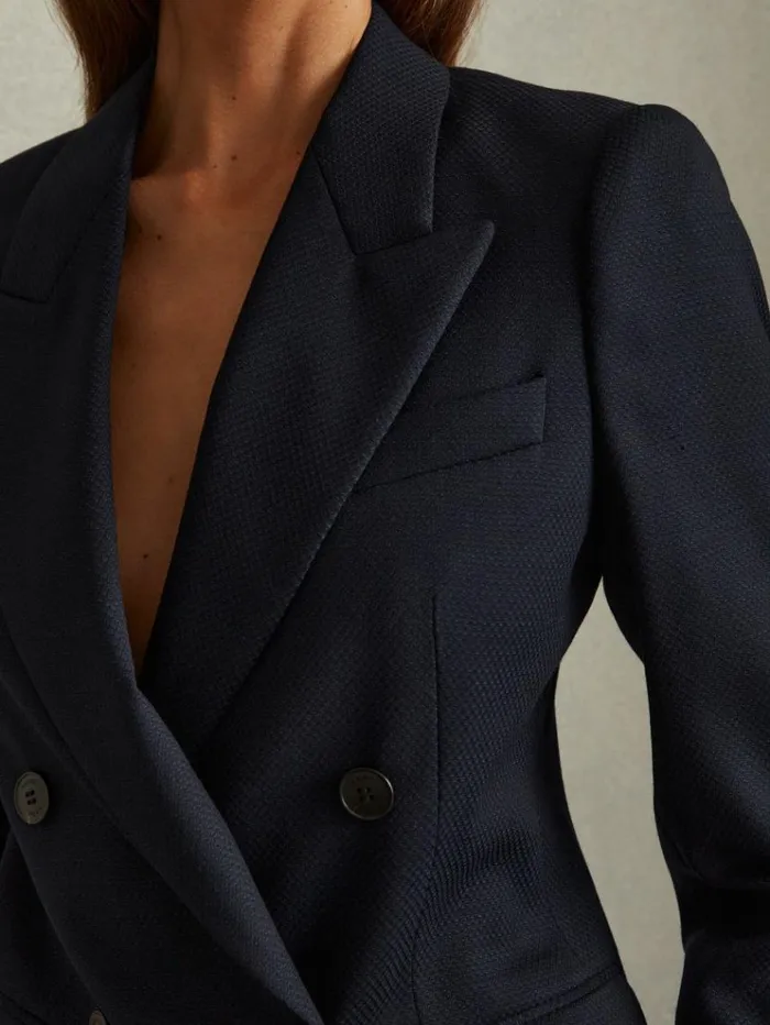 REISS Blazers and Jackets Women Textured Double Breasted Suit Blazer Navy